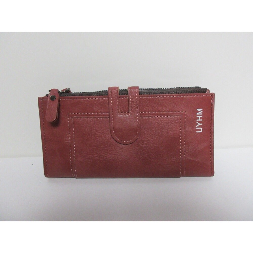 Ladies Faux Leather  Wallet Long Purse Phone holder clutch Solid Wine Red